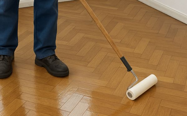 Aplicação de sinteco em piso de madeira